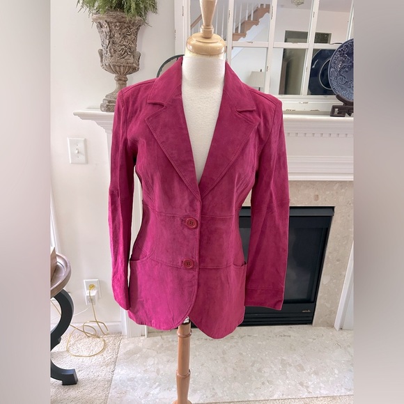 Vintage Shape FX Magenta Leather Fitted Jacket - Picture 1 of 10